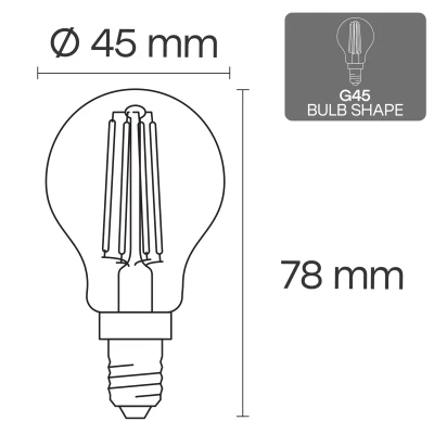 LED Filament bulb E14, G45, 4W, 520lm, 3000K, 360°